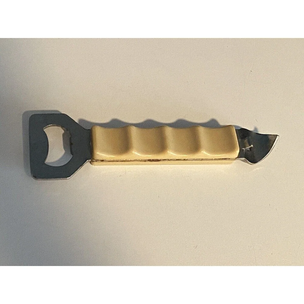 Vintage Travco Bottle Opener Cream and Gold Floral,  Flower & Leaves 1960’s